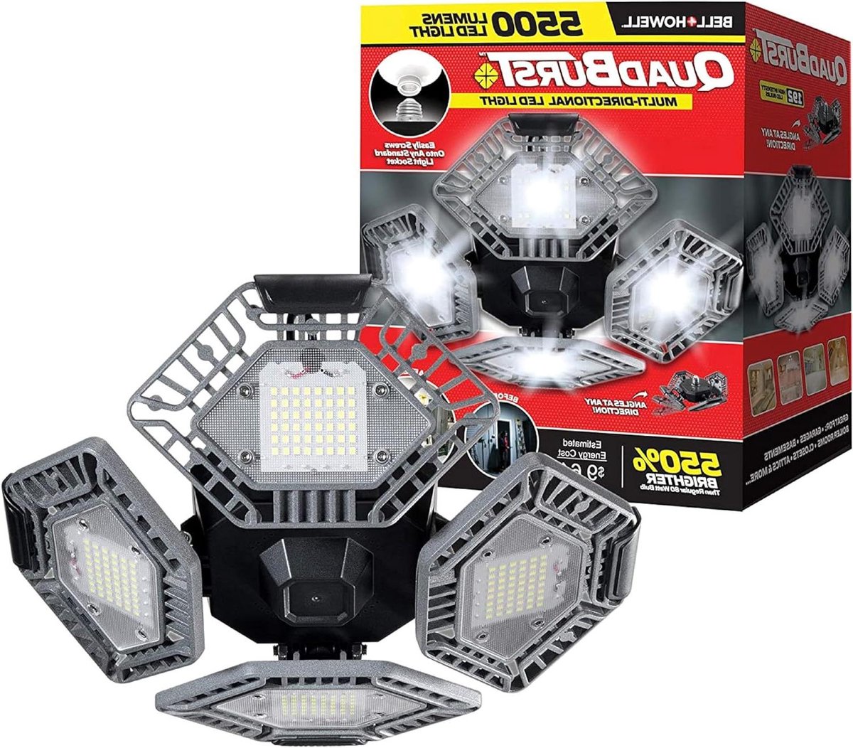 LED Verlichting - Werkplaatslamp Garage - Ruimte Verlichten - 4 Scharnierende Panelen - 5500 Lumen - Wit