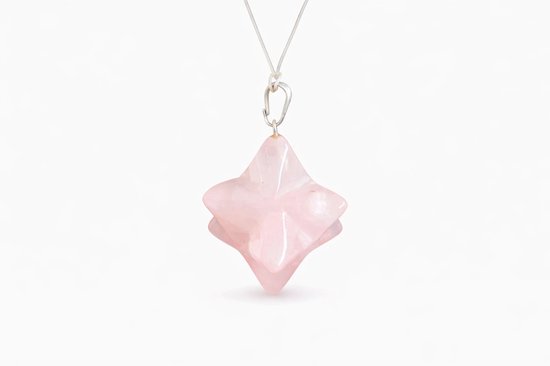 Pendentif merkaba étoile en quartz rose, rose clair, 14 x 14 mm.