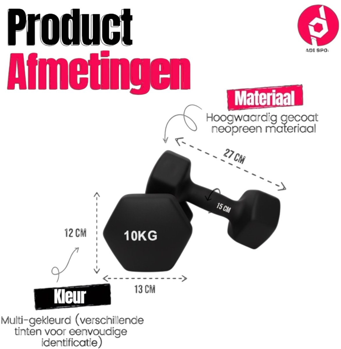 Padisport - Dumbells 10 Kg - Halter - Gewichten Set Halters - Gewichten 10 Kg - Zwarte - Gewichten – foto 2