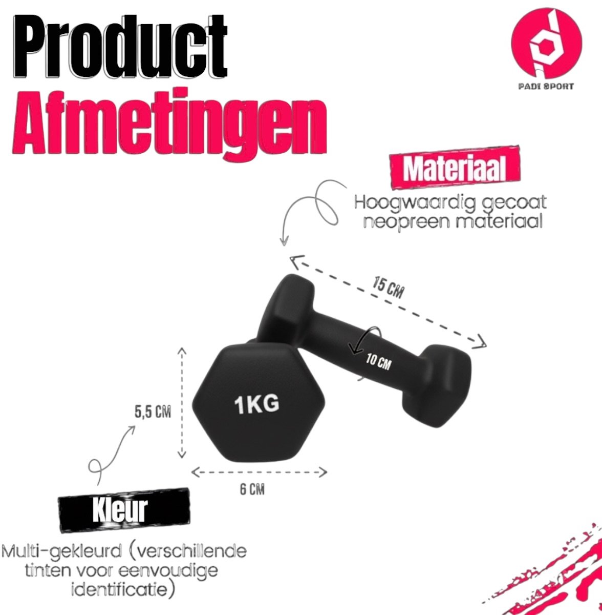 Padisport Dumbells 1 Kg - 1 Kg Dumbell - Gewichten 1 Kg - Gewichtjes 1 Kg - Gewicht 1 Kg - Dumbells – foto 2