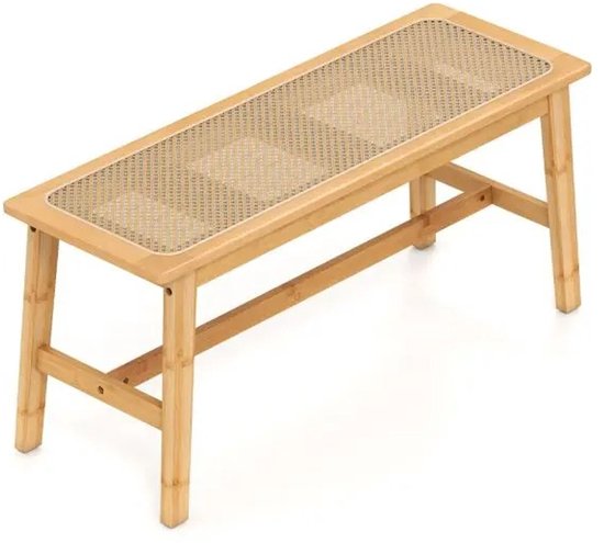 Banc Solayne - Petit banc - Banc de couloir - Banc à chaussures - Banc d'entrée - Banc à chaussures de couloir - Banc en rotin - Intérieur et extérieur - 100x35x45 cm