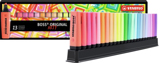 STABILO Boss Original Markeerstift deskset - ARTY 23 Stuks - 9 Standaard + 14 Pastel Kleuren