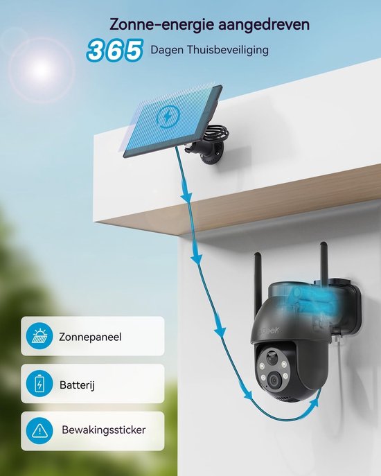 ieGeek 2K PTZ Bewakingscamera Buiten Draadloos met Batterij, Solar WiFi Beveiligingscamera voor thuis met Zonnepaneel en PIR Bewegingsdetectie, Kleuren Nachtzicht CCTV IP Camera Security - zwart - 2 stuks van Merkloos — afbeelding 2