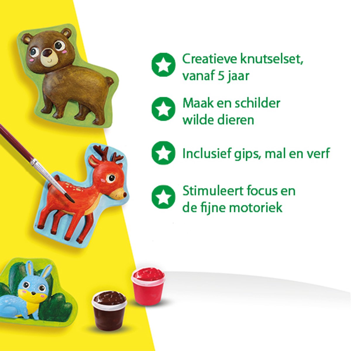 SES Creative - Gieten en Schilderen - Bosdieren - gips gieten - maak een hertje, vos, uil en meer - met sneldrogend gips, verf en penseel - knutselen voor kinderen — afbeelding 4
