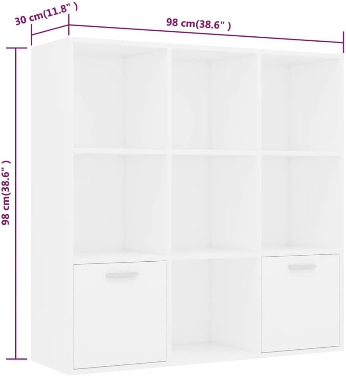 Boekenkast wit modern – ABTKANTOOR 7-vaks opbergkast met 2 deuren – 98x30x98 cm – vrijstaand kubusrek – woonkamer, kantoor & eetkamer kast – minimalistisch design