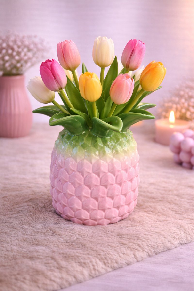 Ananas Vaas – Pastel Tulpen Vibe | Viva Femme | Vaas | Decoratie | Cadeau | Wonen | Bloemen | Lente | Moederdag