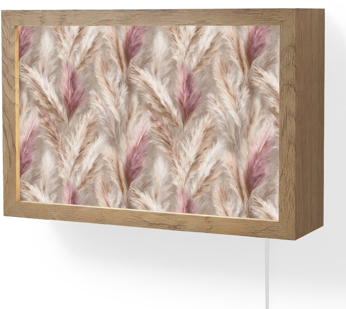 Wandlamp 30x20 cm - Oplaadbaar - Pampasgras - Pluizig - Kleurrijk - Wandlampen binnen woon