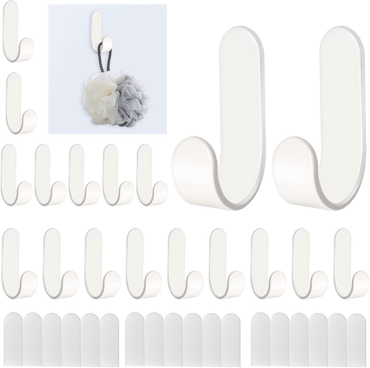 Wandhaakjes zonder boren - 18 stuks - Moderne zelfklevende haken van wit ABS plastic voor badkamer, keuken en kast