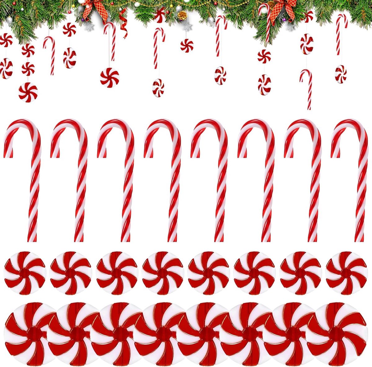 48 Stuks Candy Canes Kerststaafjes Ornamenten - Suikerstaafjes - Kerstboom Versiering - Kerst Candy Hanger - Feestelijke Decoratie