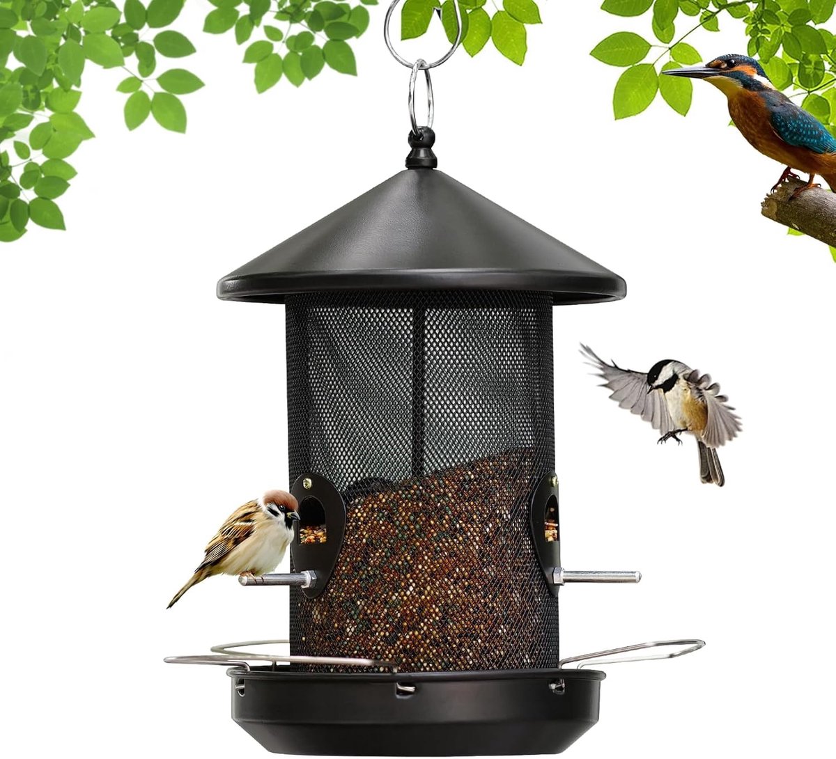 Large Outdoor Bird Feeders: 12.6 Inch Metal for Outdoor Hanging with Black for Garden Garden Outdoor Decor Cardinal Finch - Garden Gifts for Women Men