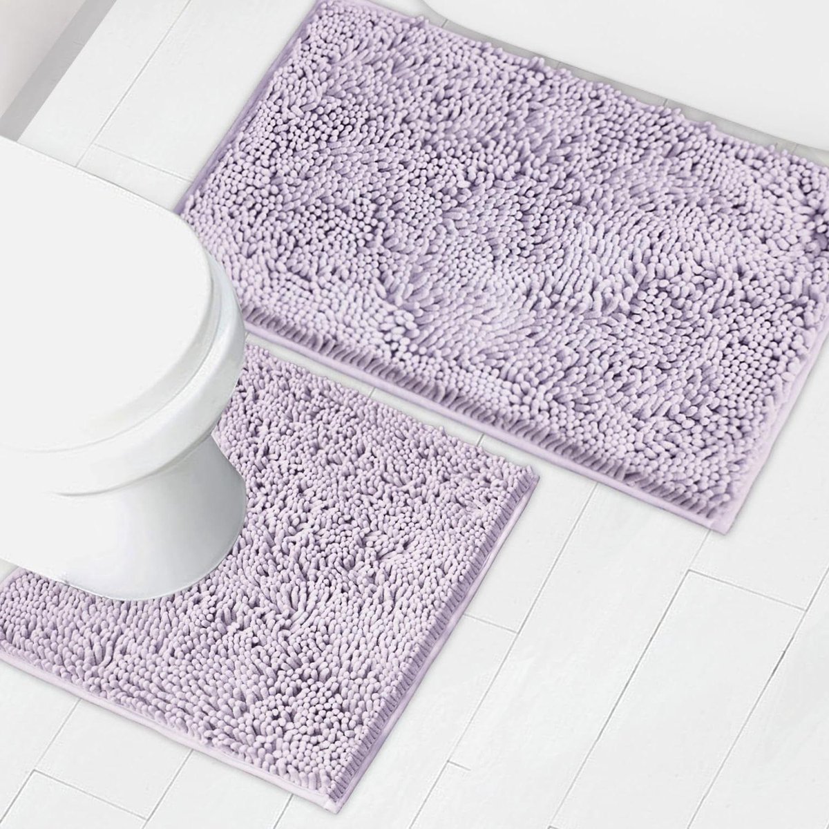 Badkamermatten Chenille Set - Badmat Douchemat - Voeten Drogen - Super Absorberend Dik - 50x80 cm 50x50 cm - Lavendel
