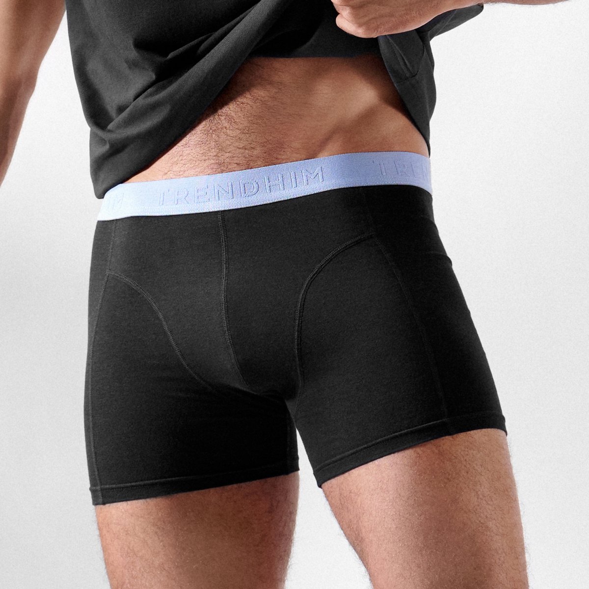 FlexFeel | Zwarte katoenen boxershort met lichtblauwe tailleband