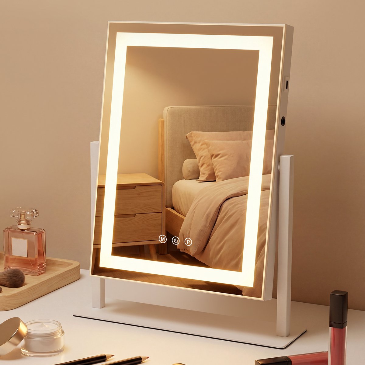 NETTLIFE Make Up LED Schminkspiegel - Hollywood Spiegel - 30×40CM Kleine Vanity Spiegel met Verlichting - 3 Lichtstanden - Touch Dimmbaar - Tafelspiegel voor Slaapkamer