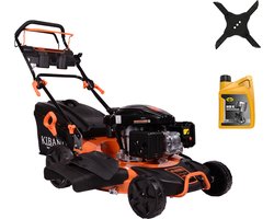 Kibani Benzine Grasmaaier - 196 cc / 4.7 pk 4-takt Motor – Extra Cross Blade & 4T Olie Bonus – Maaibreedte 53 cm – 8 Instelbare Maaihoogtes – Incl. 62L Opvangbak – Mulchfunctie