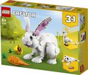 Boîte LEGO Creator avec un lapin blanc, un cacatoès blanc et un phoque blanc.