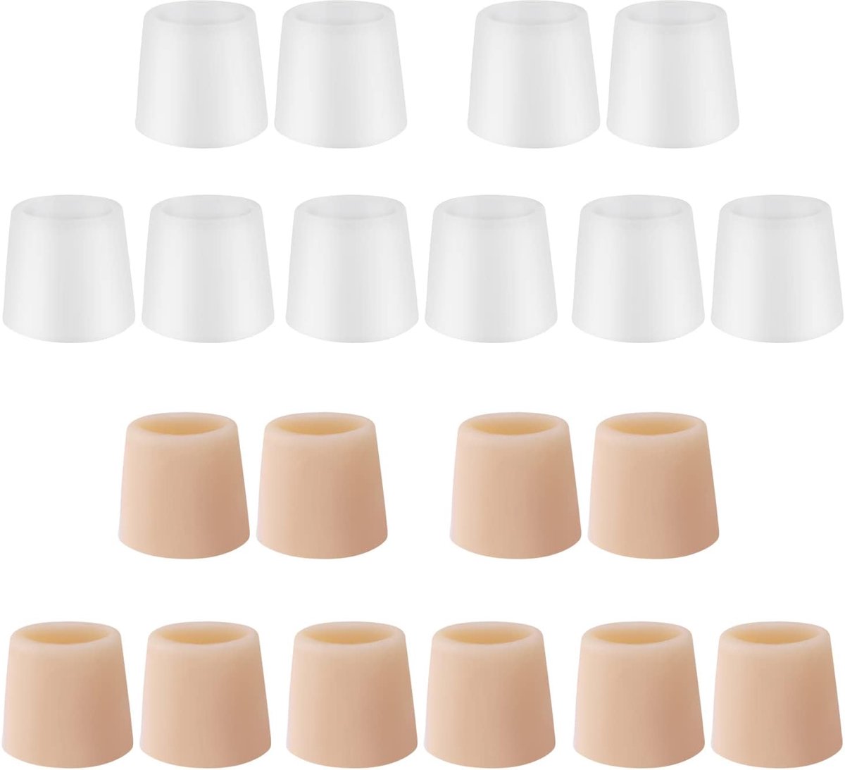 20 stuks teenbeschermers, teenhoesjes, beschermende siliconen teenbeschermers voor dames (huidskleur, wit)