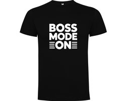 Zwart t-shirt BOSS Mode On geplaatst tussen streepjes make it work - Zelfsport - Humor Maat L