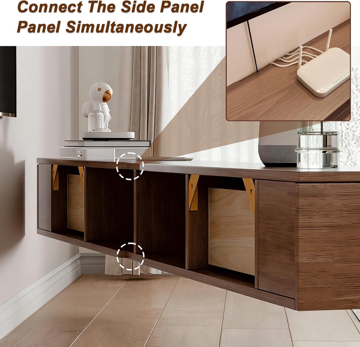 Luxe Zwevend TV-Meubel Walnoot 180 cm met Kabelmanagement, 2 Lades en Deur – Modern Wand TV Kast 180x30x20 cm