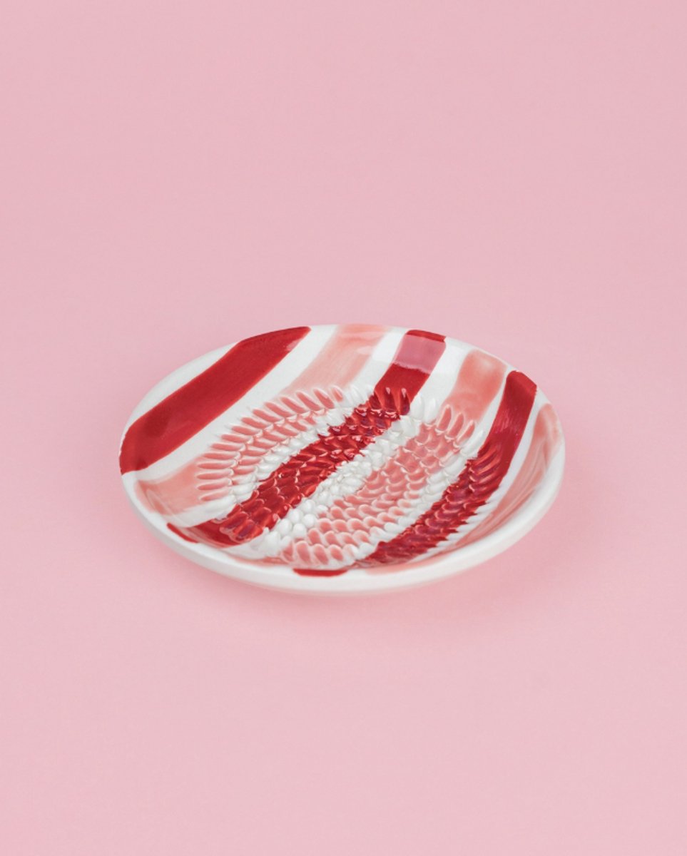 Rasp Bordje Sweatheart - Roze wit Rood - Strepen - Rasp Schaaltje - Knoflook Rasp - Gember Rasp -Chocolade - Kookliefhebber - Amber Blokjes - Fairtrade - Handmade - Keramisch - Raspen - Schaven - Vegan - Vintage