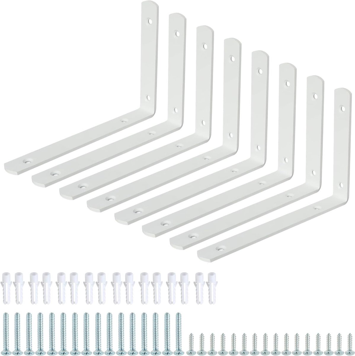 8-delige witte schapsteunen, 147mm x 100mm x 20mm, metalen L-beugels, stevige wandsteunen voor planken, hoeksteunen voor thuis en kantoor
