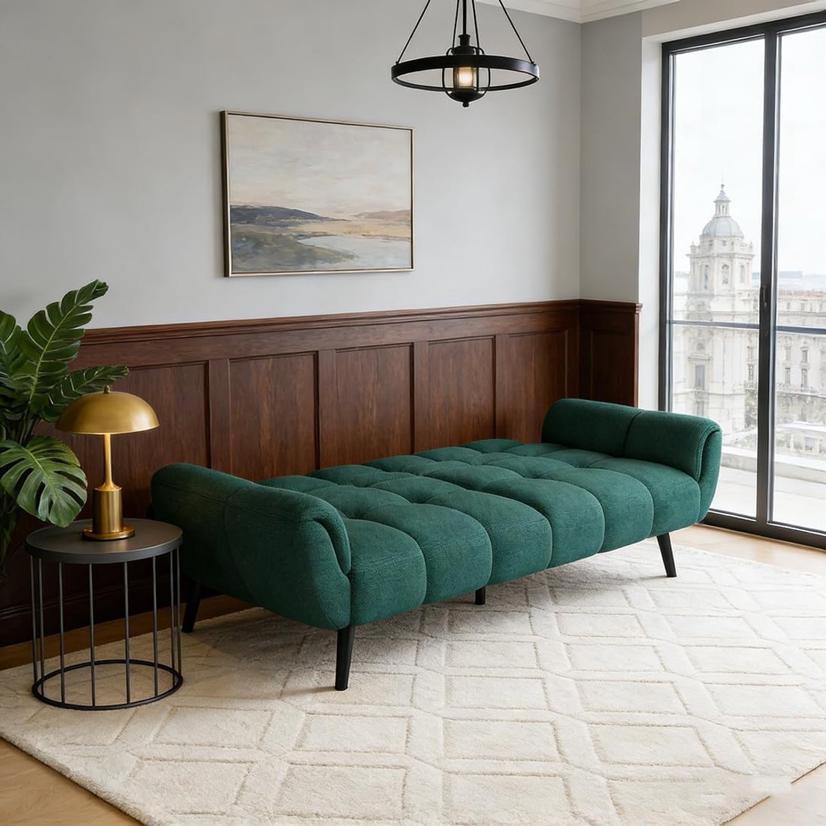 Slaapbank 195x79x83 cm - 3-in-1 Futon Sofa Bed met Verstelbare Rugleuningen - Linnen 2-Zits Bank Uitklapbaar Logeerbed - Groen - Vermissen