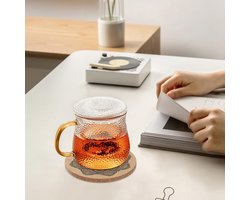 Dailygoods - volumoon Onderzetters, 12 stuks absorberende kurken onderzetters met metalen houder, herbruikbare bekertjes voor keuken, ronde kurken onderzetters voor woonkamer, thuis, drankjes