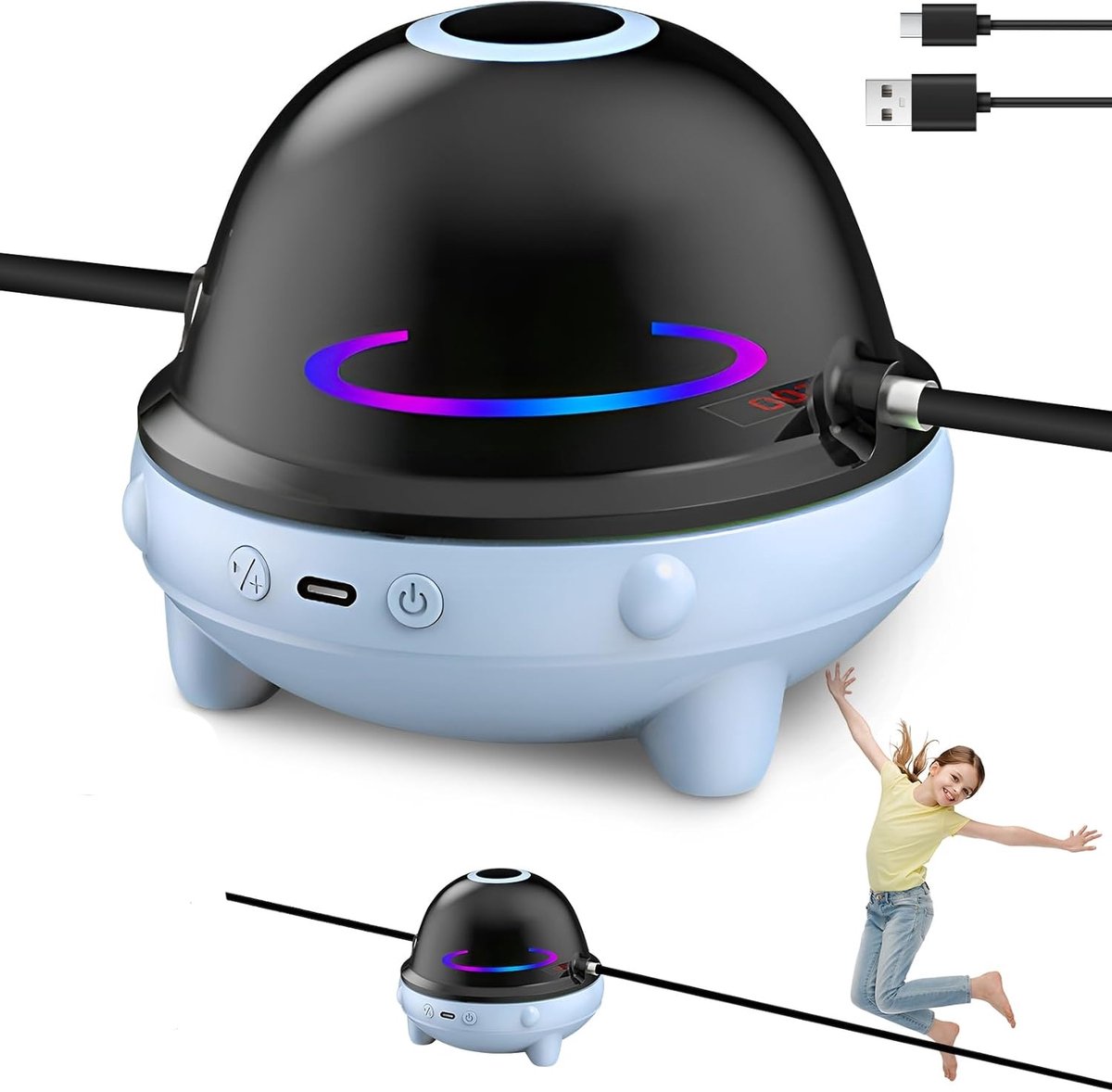 carmdering - Intelligente Musik Springseil Maschine - Slimme Muziek Touwtje Machine - Elektronisch Springtouw - Bluetooth Muziekstreaming - 10 Snelheden Afstandsbediening - Duurzaam Nylon En PU - LED Teller Met Kleurenlicht - 1 Set
