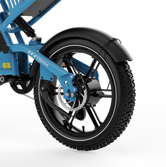 KOOLUX - X9 Mini Elektrische Fiets - Fatbike - 16 x 4.0 Inch Dikke Banden - 48V 13Ah Lithium Accu - 250W Motor - Maximaal 25/u - Maximaal 70km bereik - Mechanische remmen - LCD Scherm - Blauw - Rijklaar Bezorgd van KOOLUX — afbeelding 2