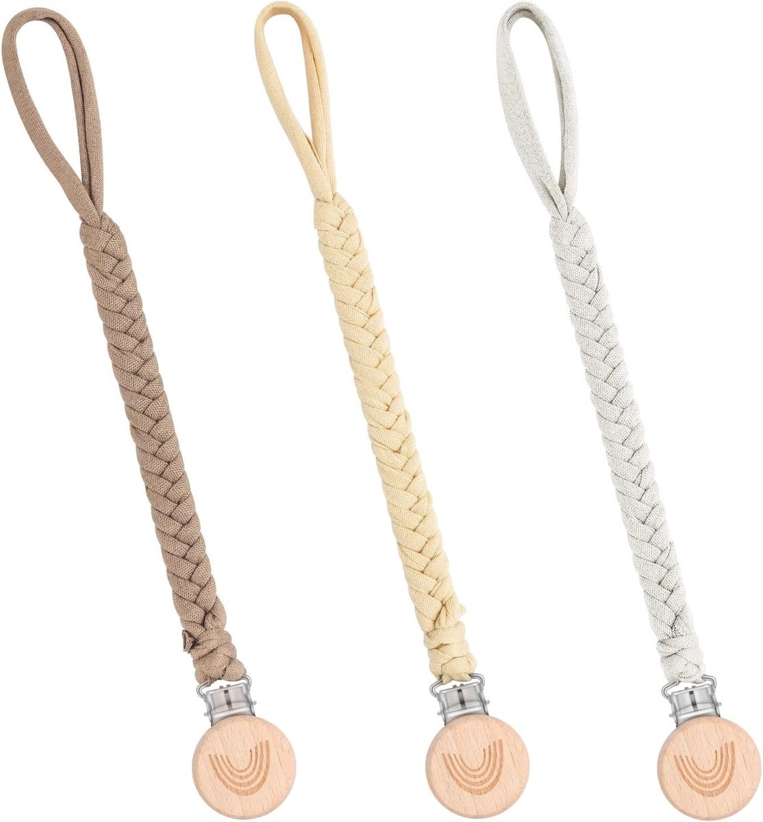 Babyfopspeenketting met Clip - Verstelbare Fopspeenhouder voor Kinderwagens en Autostoelen - Set van 3 Stuks