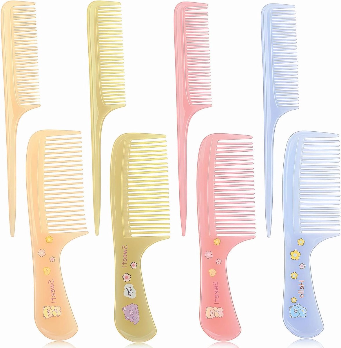 Set van 8 Schattige Haarborstels en Mini Kammetjes voor Kinderen, Ideaal voor Nat en Droog Haar, Perfect voor Reizen en Geschikt voor Meisjes en Vrouwen
