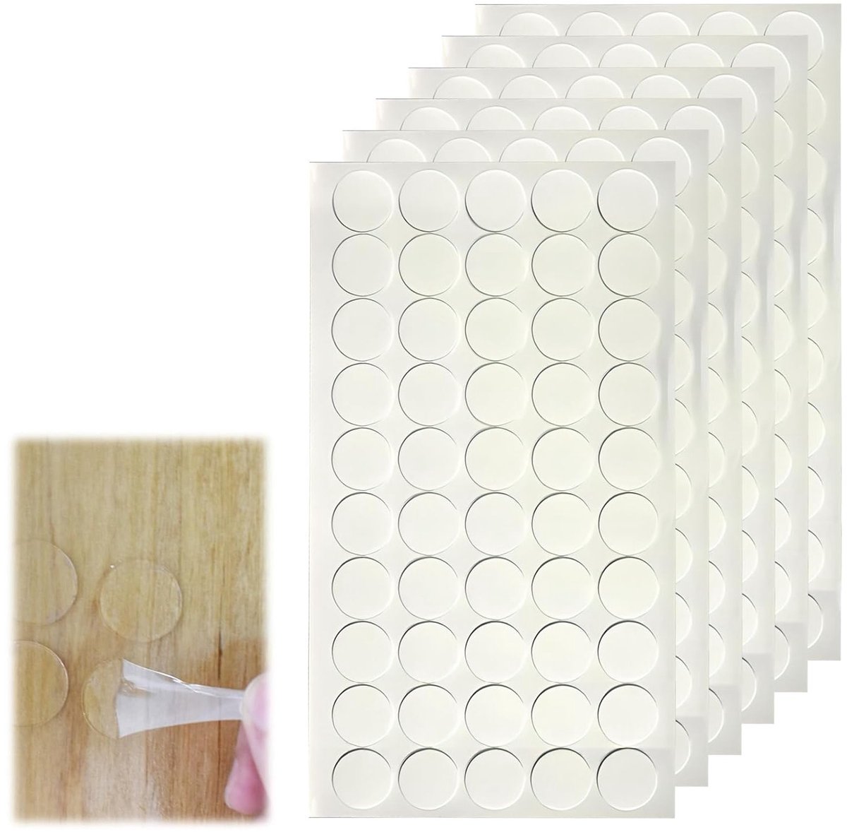 Set van 300 Zelfklevende Lijmplakjes, 6 Vellen Transparante Dubbelzijdige Plakpunten voor Knutselen, DIY en Feestdecoratie, 20MM