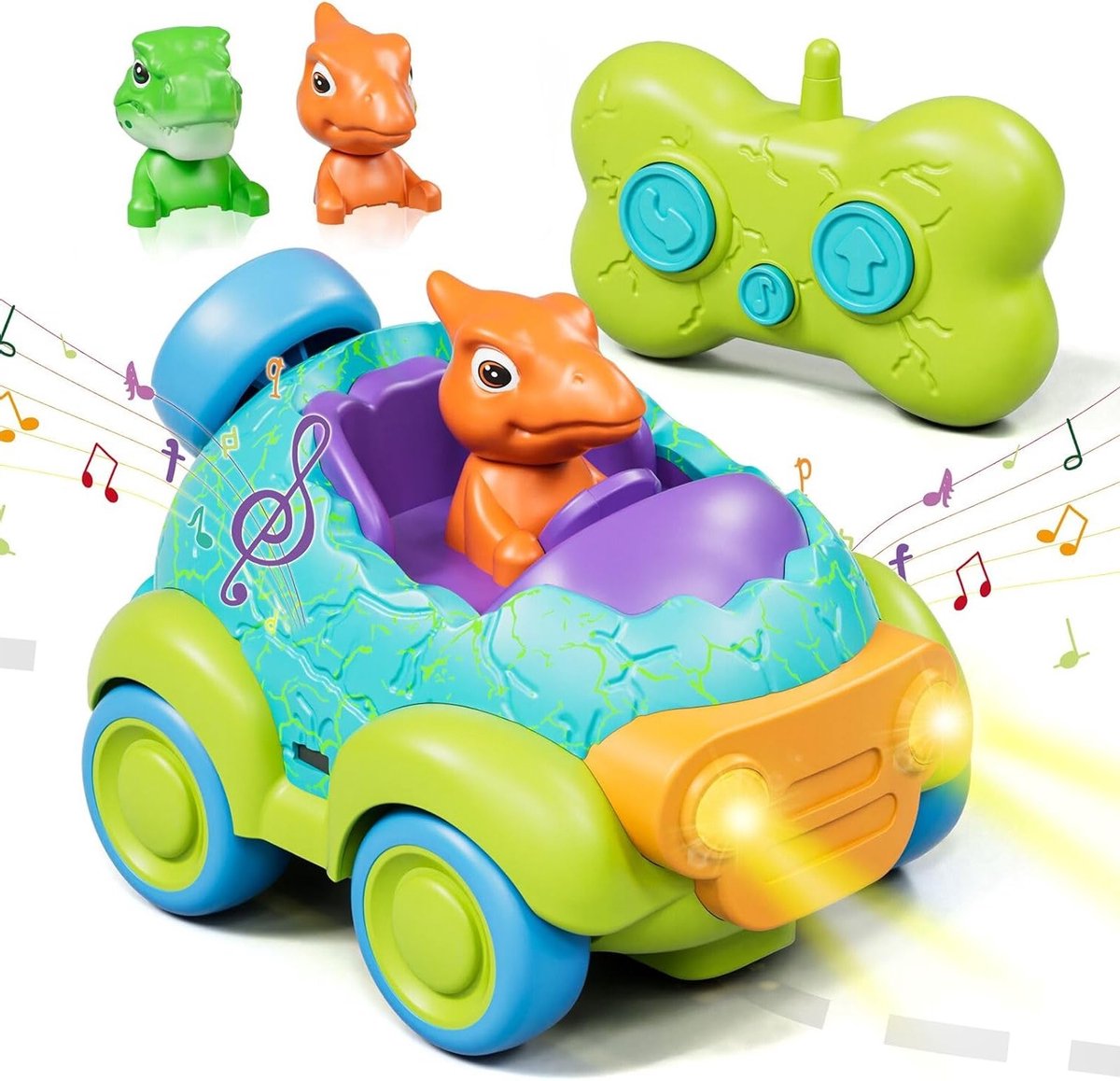 Oplaadbare Dinosaurusspeelgoedauto voor Kinderen vanaf 2 Jaar, Afstandsbediening, Cadeau voor Jongens van 3 Jaar, Speelgoedauto met Licht en Geluid
