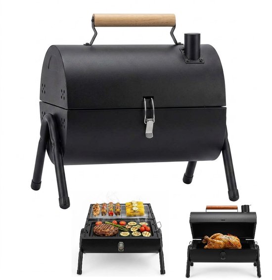 Draagbare Houtskool BBQ – Opvouwbare Barbecue met Deksel – 2-in-1 Grill & Bakplaat – Camping BBQ, Balkon BBQ, Tafel BBQ – Compacte BBQ Grill voor Tuin & Outdoor