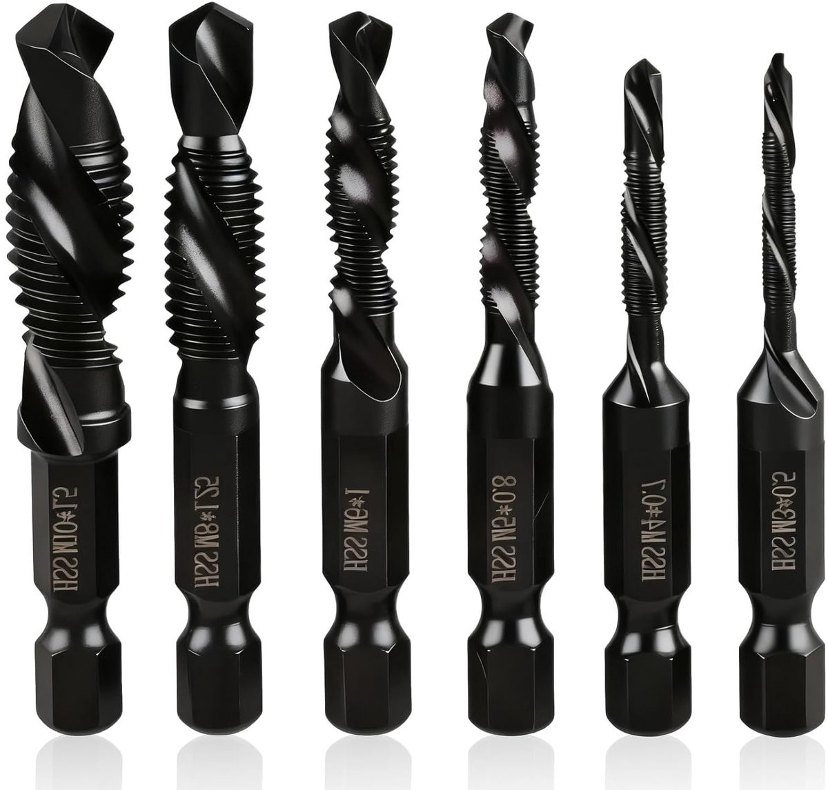 Set van 6 combinatieboor- en tapsets M3 tot M10 – HSS Titanium Nitride Coating, Geschikt voor Elektrische Boormachines, Precisie en Duurzaamheid