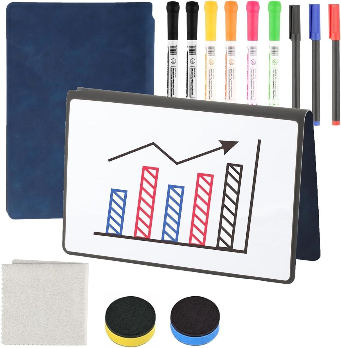 Mini Whiteboard A5 - Draagbaar Notitieboek voor Kantoor, School en Thuis - Wasbaar, Inclusief Pennen en Gum