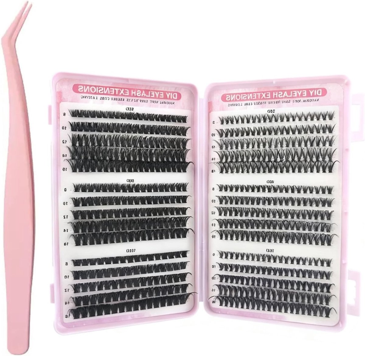 Set van Clusterwimpers met Wimperpincet - Mix van 30D/40D/50D/60D/80D/100D, 8-16 mm, Pluizige Russische Volumewimpers, Herbruikbare Doe-Het-Zelf Wimpers voor Vrouwen
