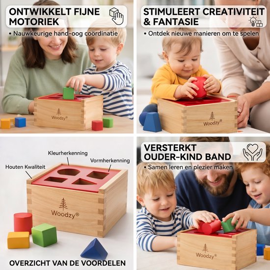 Woodzy Houten Vormenstoof 6 Delig - FSC® Gecertificeerd - Montessori Speelgoed - Educatief Speelgoed 3+ Jaar - Sorteerspel - Cadeau Kinderen — afbeelding 4