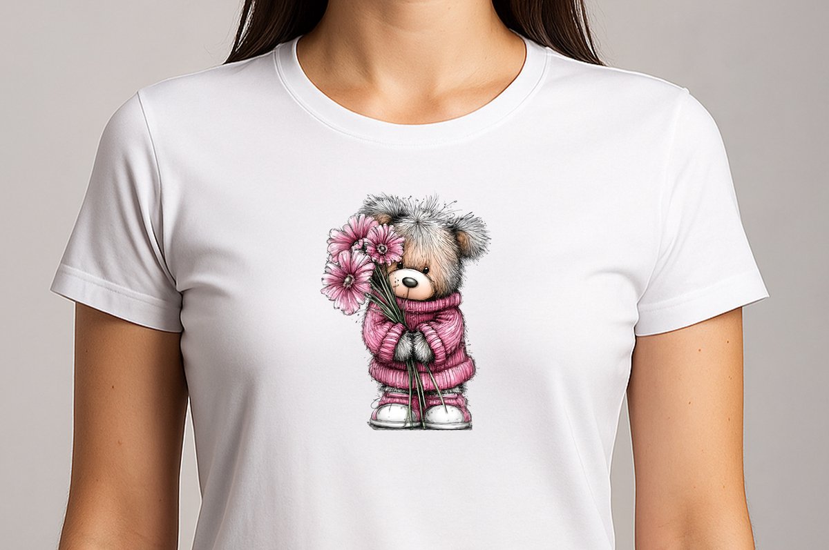 Baby Pink Flower Bear - T Shirt - cute - kawaii - Gift - Cadeau - schattig - schattigdesign - liefdesign - pastelkunst