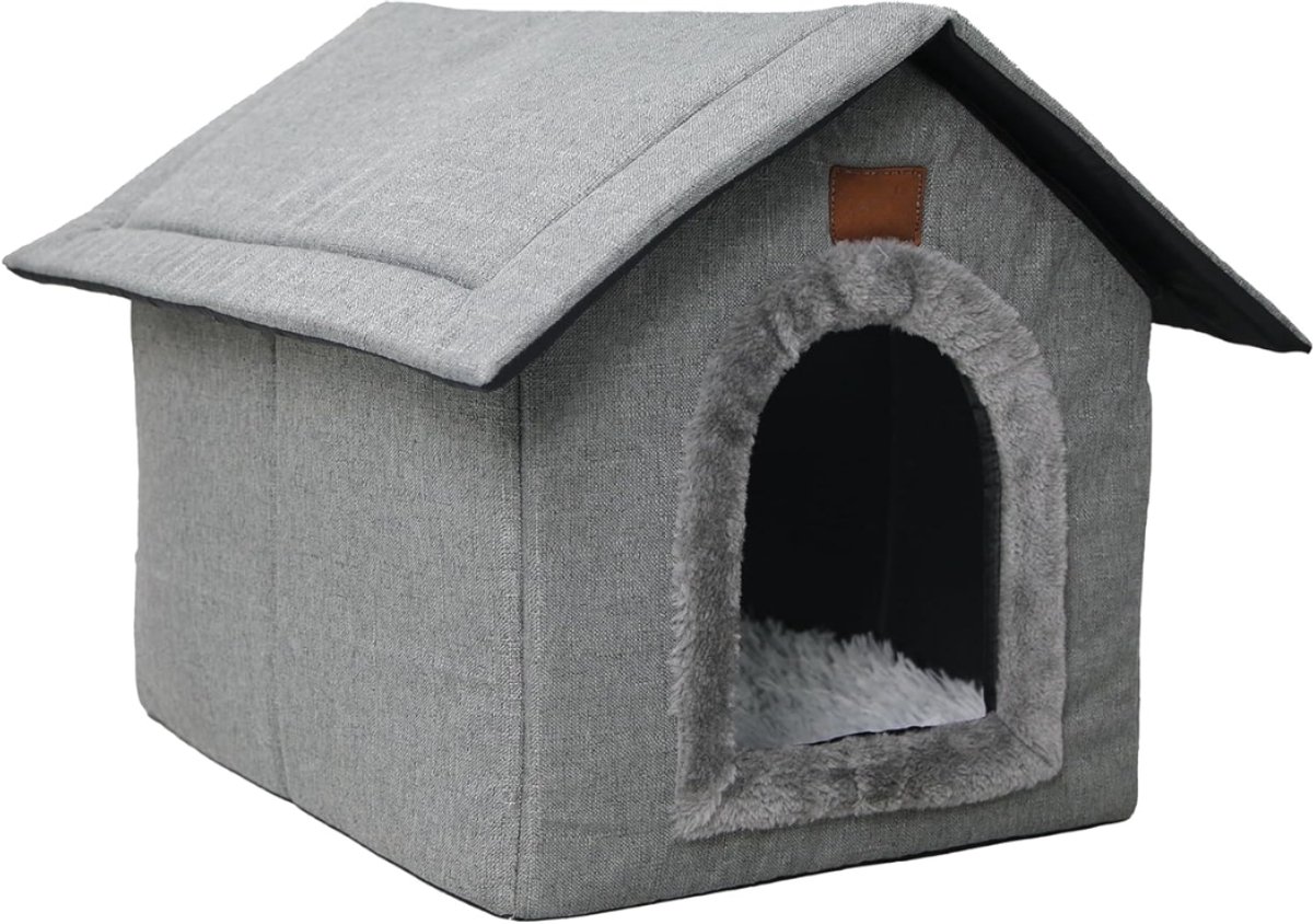 HEZIVO® Hondenhuisje voor Binnen - Kattenhuis - Huisje Katten en Kleine Honden - Opvouwbaar - Grijs