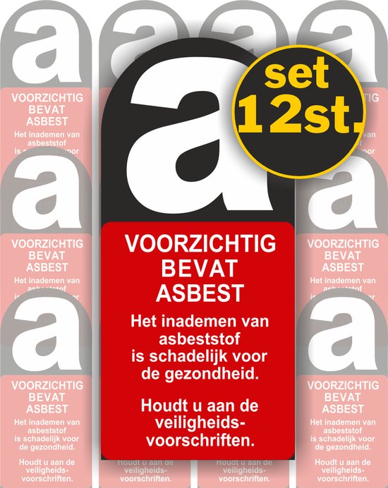 Jerma - Asbest sticker - set 12 st - 10x5 cm p.st. - Zelfklevend - Vinyl - Weerbestendig - Krasvrij