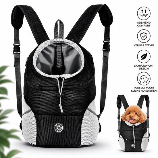 Dutchers® Huisdier Rugzak – Large (Zwart) – Voor Kleine, Middelgrote en Grote Honden en Katten – Verstelbare, Ademende Draagtas van Nylon met Veiligheidsgordel & Mesh – Ideaal voor Outdoor Avonturen