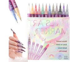 Set van 12 Kleurrijke Nail Art Pennen voor 3D Nail Art, DIY Nail Design en Graffiti Puntjes, Teken- en Verf Liner Tools