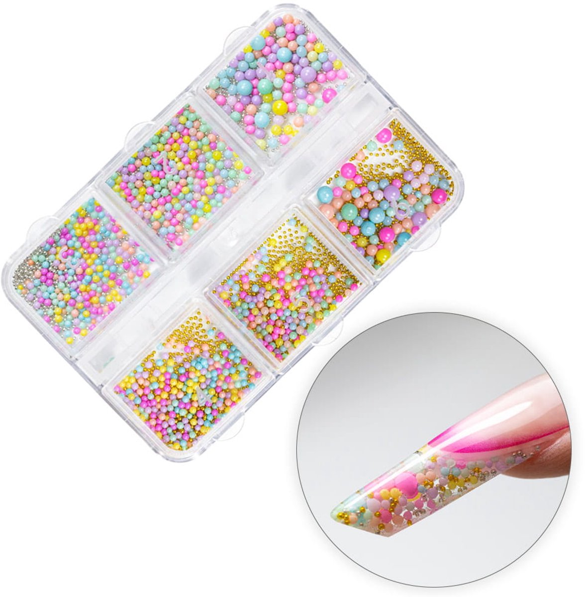 GNB-LAB - Nageldecoratie - Kleurrijke Parelkorrels - Multikleuren - Zilveren & Gouden Accenten