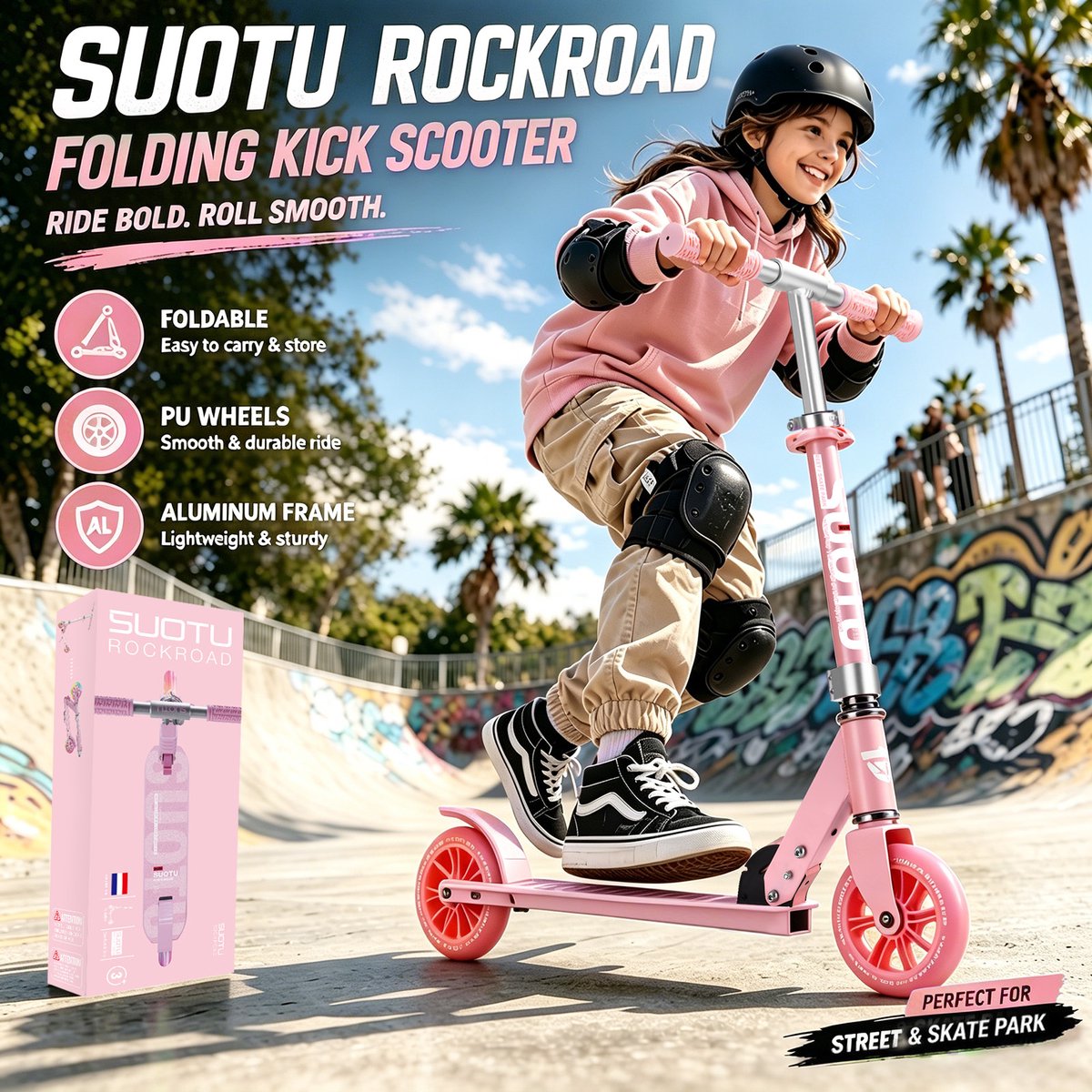 Suotu Kinderstep - 145mm Lichtgevende Wielen - Step - Speelgoed Jongens/Meisjes - Max stuurhoogte: 85 cm - Aluminium - Roze — afbeelding 2