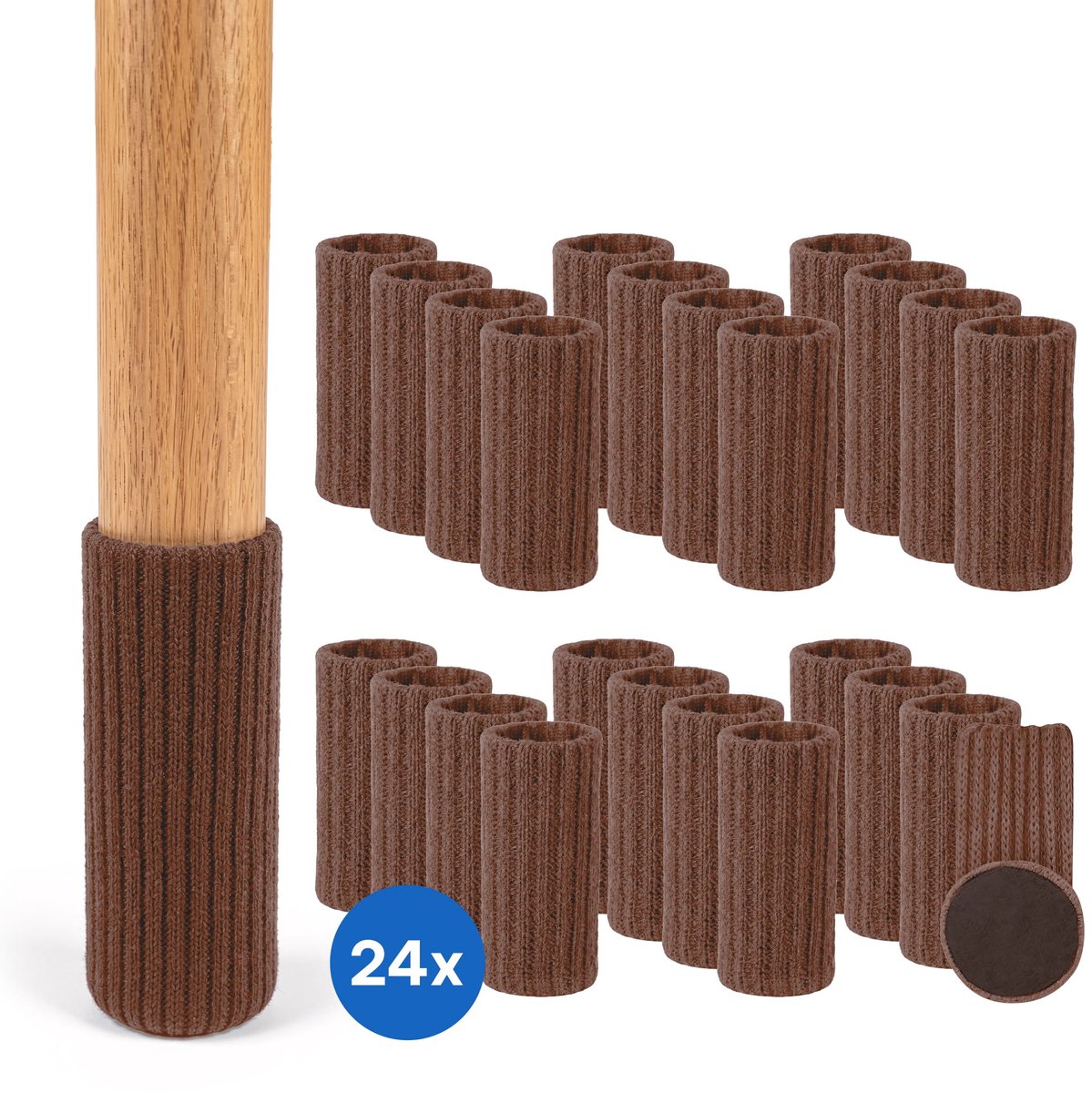 Lumivéra® Stoelpoot sokken set van 24 stuks (Bruin) – Elastische Beschermers – Stoelbeschermer – Stoelsokjes met vilt - Stoelpootbeschermers - Stoelpootdoppen - Stoelsokken