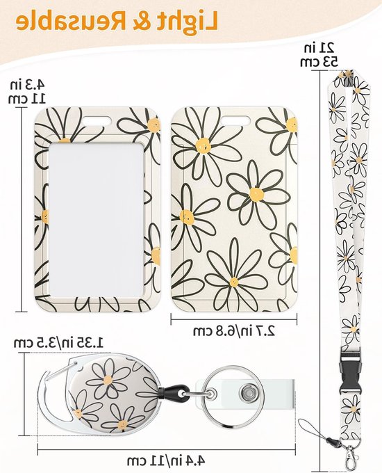 Floral Badgehouder met Retractable Reel, Carabiner Clip en Afneembare Lanyard - Ideaal voor Ziekenhuispersoneel en Evenementen — afbeelding 3