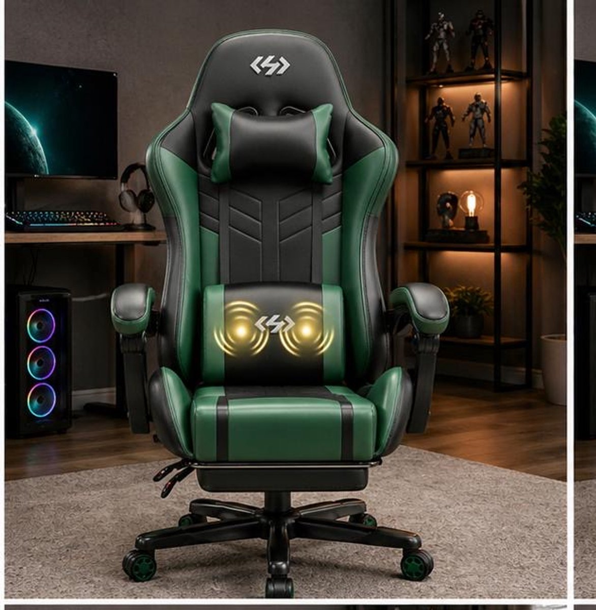 Gaming stoel ergonomisch met voetsteun 70 x 70 x 130 cm – bureaustoel met massagefunctie, verstelbare rugleuning 90°–135°, memory foam, PU-leer, 360° draaibaar, wit-rood – Vermissen