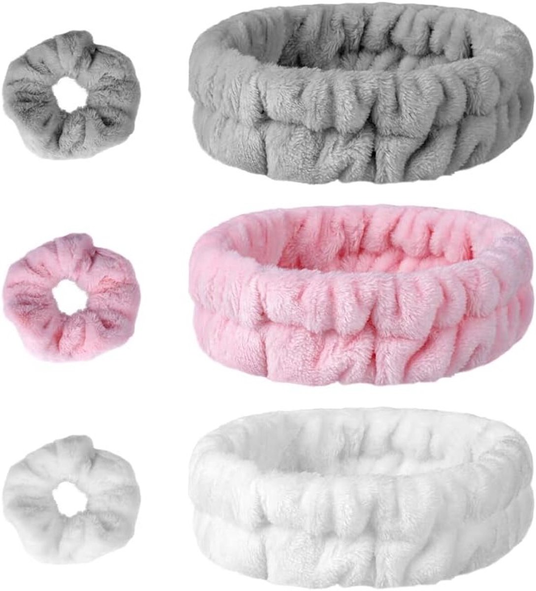 Fluffy Hoofdbanden voor Dames - 3 Stuks Elastische Haarbanden voor Make-up, Douche en Sport met Haarbobbelletjes van Koraalfleece