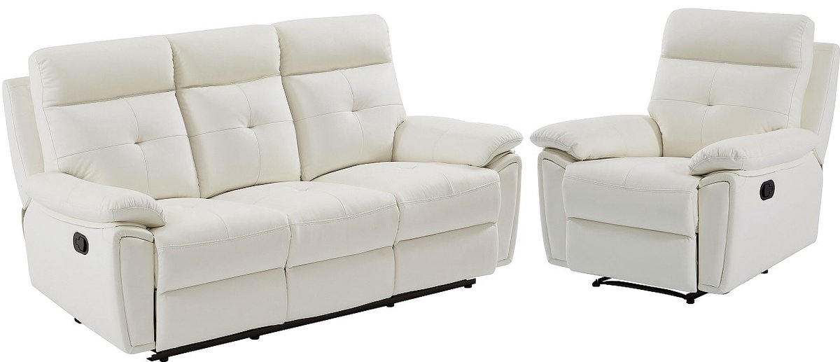 Vente-unique 3-zits-relaxbank en relaxfauteuil van wit leer VINETA