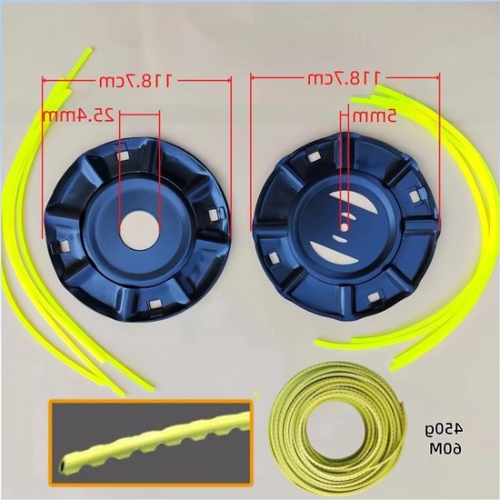 Dubbele draadkop met klopsysteem voor bosmaaier, robuuste draadspoel, schroefdraadadapter en antislip handgreep (gatgrootte 5 mm, 4S + trimmerdraad) - ideaal voor tuinonderhoud en efficiënt maaien van Merkloos — afbeelding 3